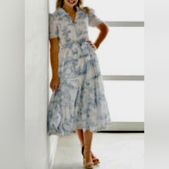 JessAkae Easter Daybreak Short Sleeve Tiered Midi Dress Parisian Print - Picture 4 of 12